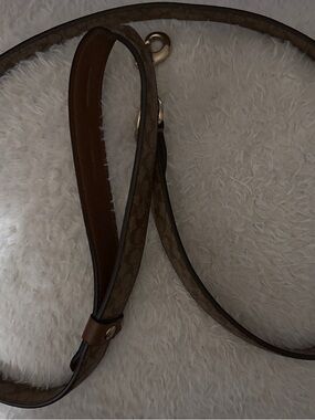 Coach Brown Signature Canvas Dog Leash with Leather Trim